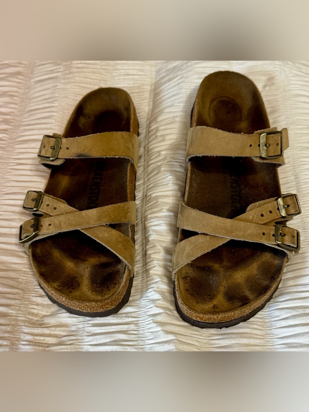 Birkenstock Suede Crisscross Strap Sandals in Tan